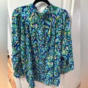 First Love Vibrant Blue and Green Blouse
